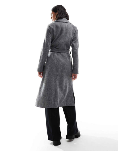 NEW LOOK HERRINGBONE UNLINED LONG BELTED COAT