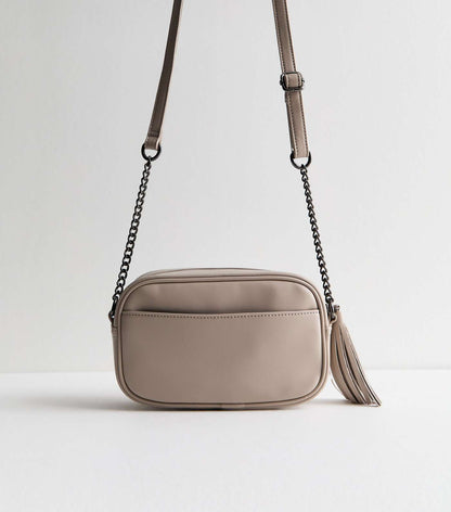 NEW LOOK CHEVRON LEATHER LOOK TASSLE CROSS BODY BAG