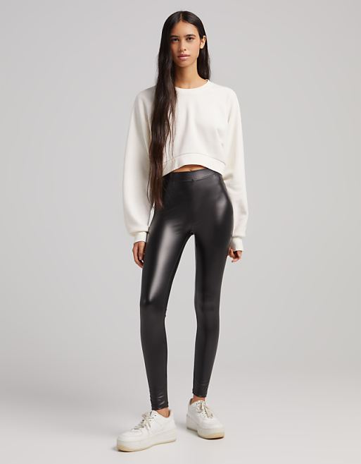 BERSHKA FAUX LEATHER LEGGING