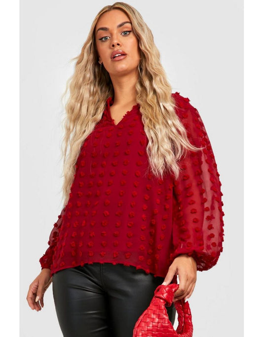 BOOHOO PLUS TEXTURED DOBBY BLOUSE