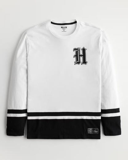 Hollister Long Sleeve Logo Graphic Hockey T-Shirt