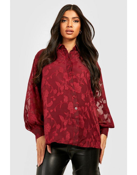 Boohoo Oversized Burnout Floral Blouse