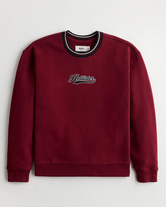 HOLLISTER RELAXED TIPPED APPLIQUE LOGO CREW SWEATSHIRT