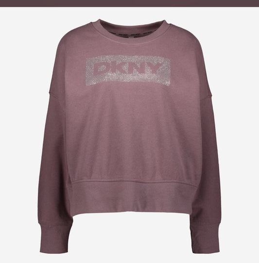 DKNY SPORT WIDE CROPPED STRASS LOGO SWEATSHIRT