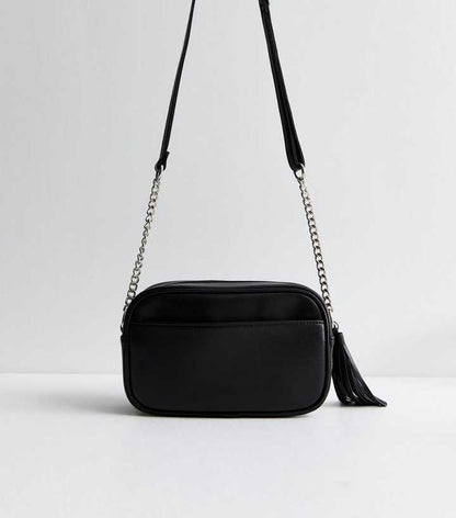 NEW LOOK CHEVRON LEATHER LOOK TASSLE CROSS BODY BAG