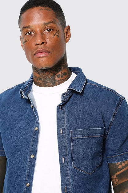 BOOHOO SHORT SLEEVE DENIM SHIRT