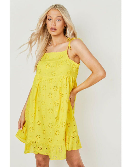 BOOHOO BRODERIE STRAPPY SMOCK DRESS
