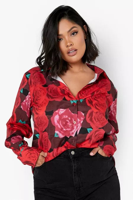Boohoo Rose Print Blouse