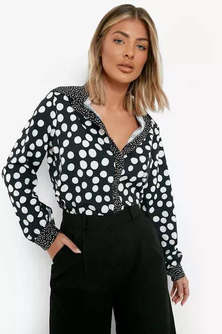 BOOHOO POLKA DOT CONTRAST WOVEN SHIRT