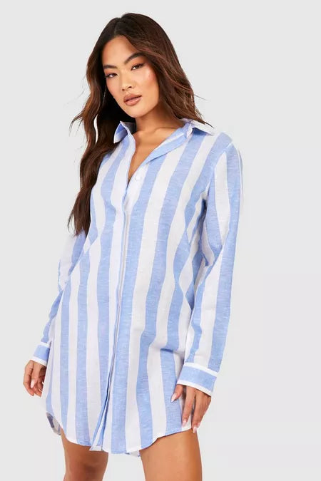 BOOHOO STRIPE COTTON OVERSIZED SHIRT DRESS