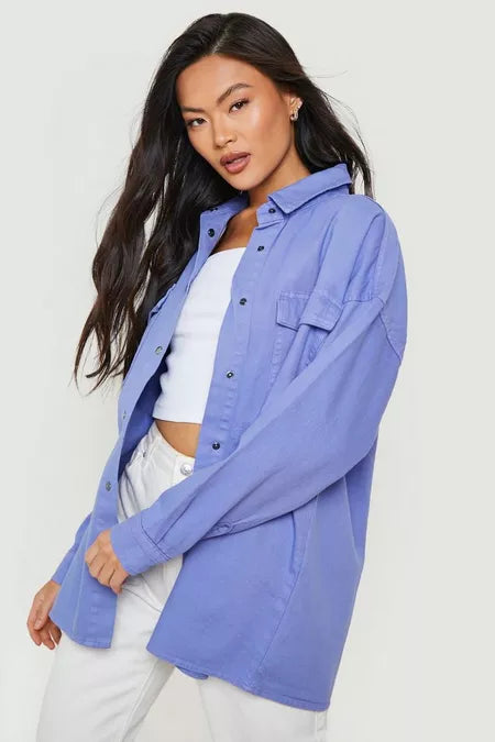 BOOHOO OVERSIZED UTILITY DENIM SHIRT