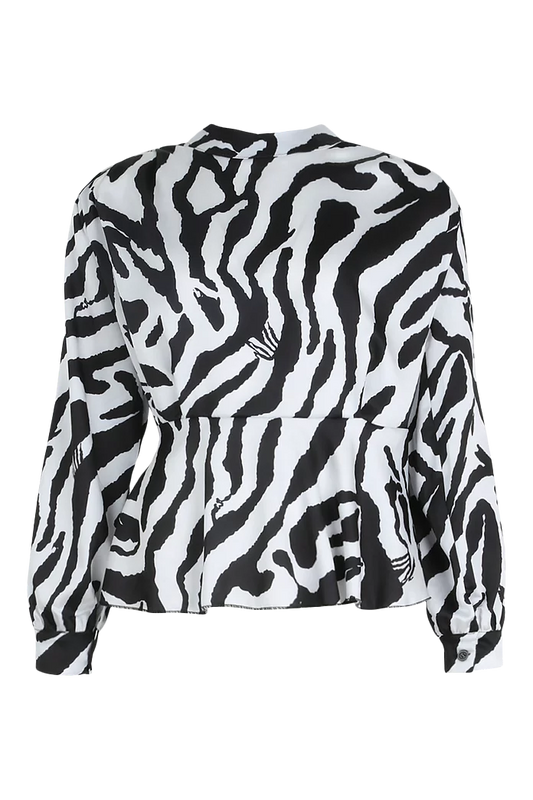 BOOHOO SATIN ZEBRA SHOULDER BLOUSE