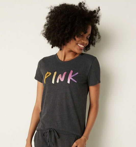 PINK LOGO GLITTER  T-SHIRT