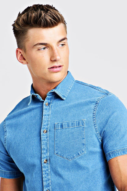 BOOHOO SHORT SLEEVE DENIM SHIRT